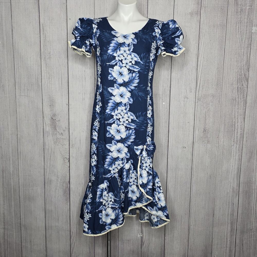 80s 90s Vintage Two Palms Made in Hawaii Puff Sleeve Floral Dress – 100% Cotton
